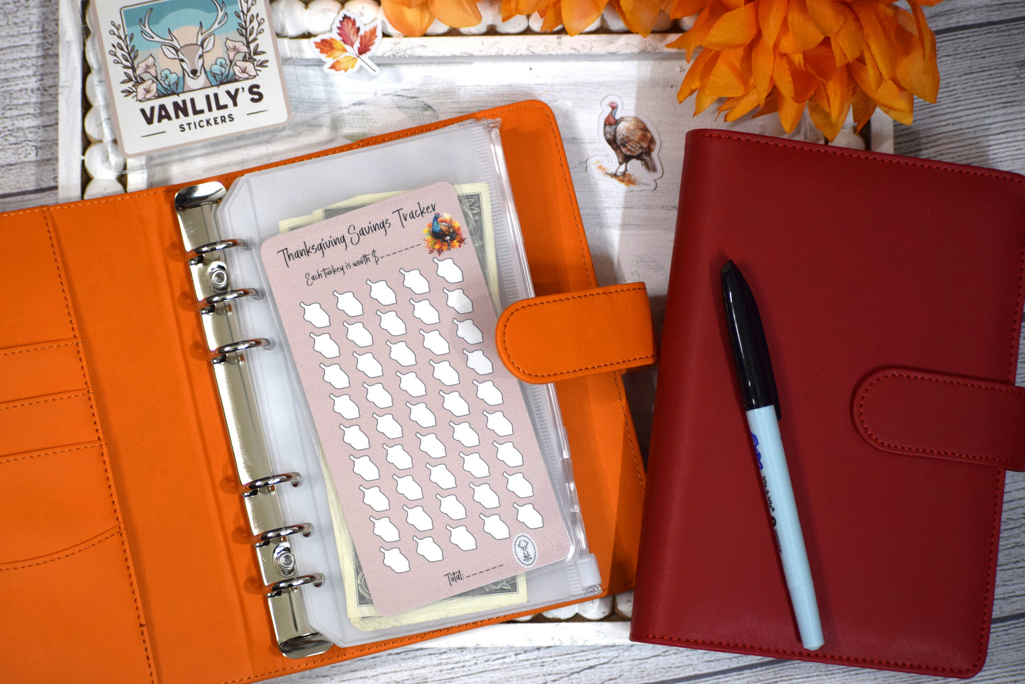 Thanksgiving Savings Challenge | A6 Laminated Budget Binder Insert | Cash Envelope Budgeting | Acorn Icon Savings Tracker