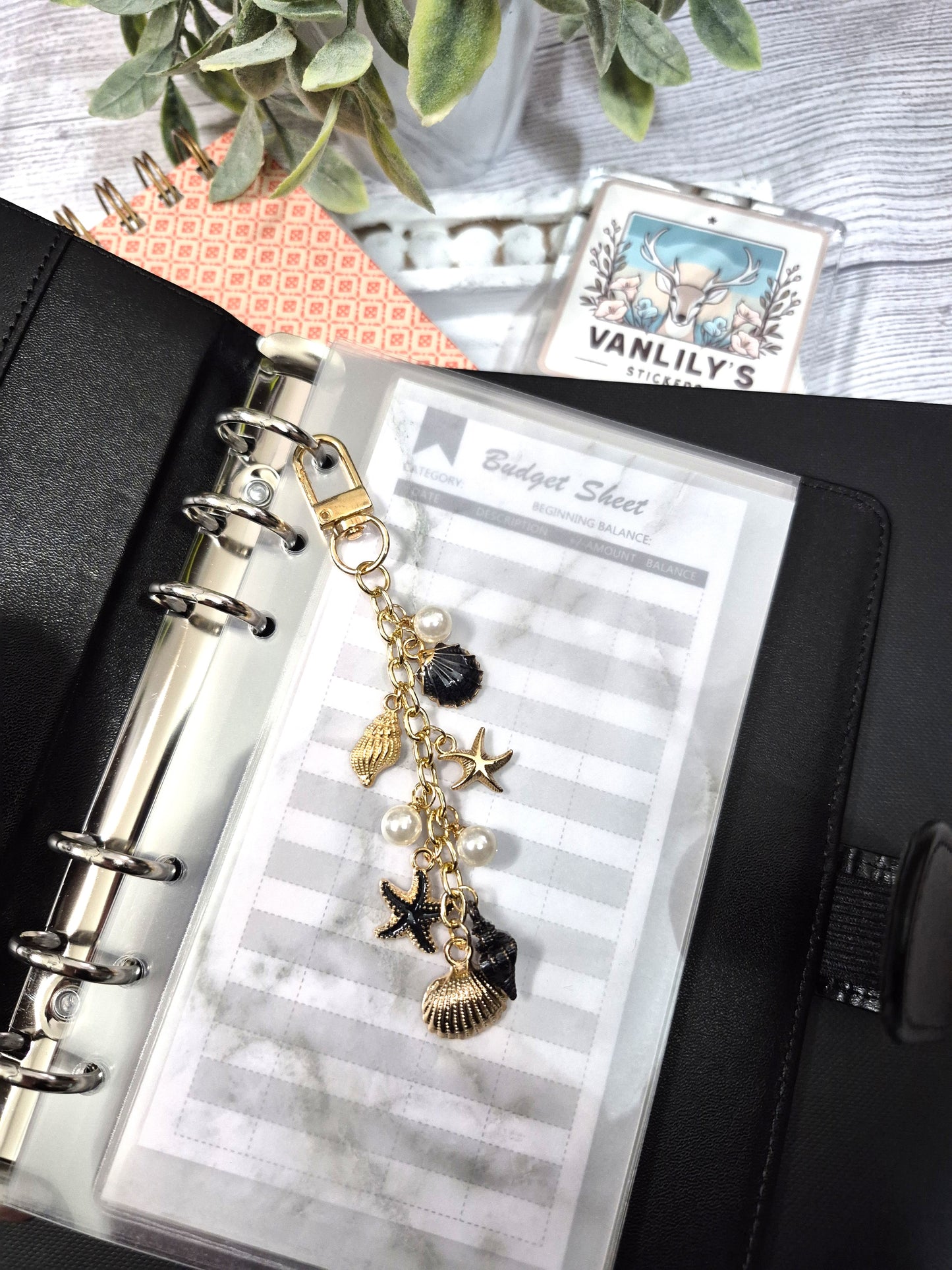 Coastal Black Seashell Planner Charm | Binder Charm | Travelers Notebook Charm | Dangle Charm | Purse, Bag Charm