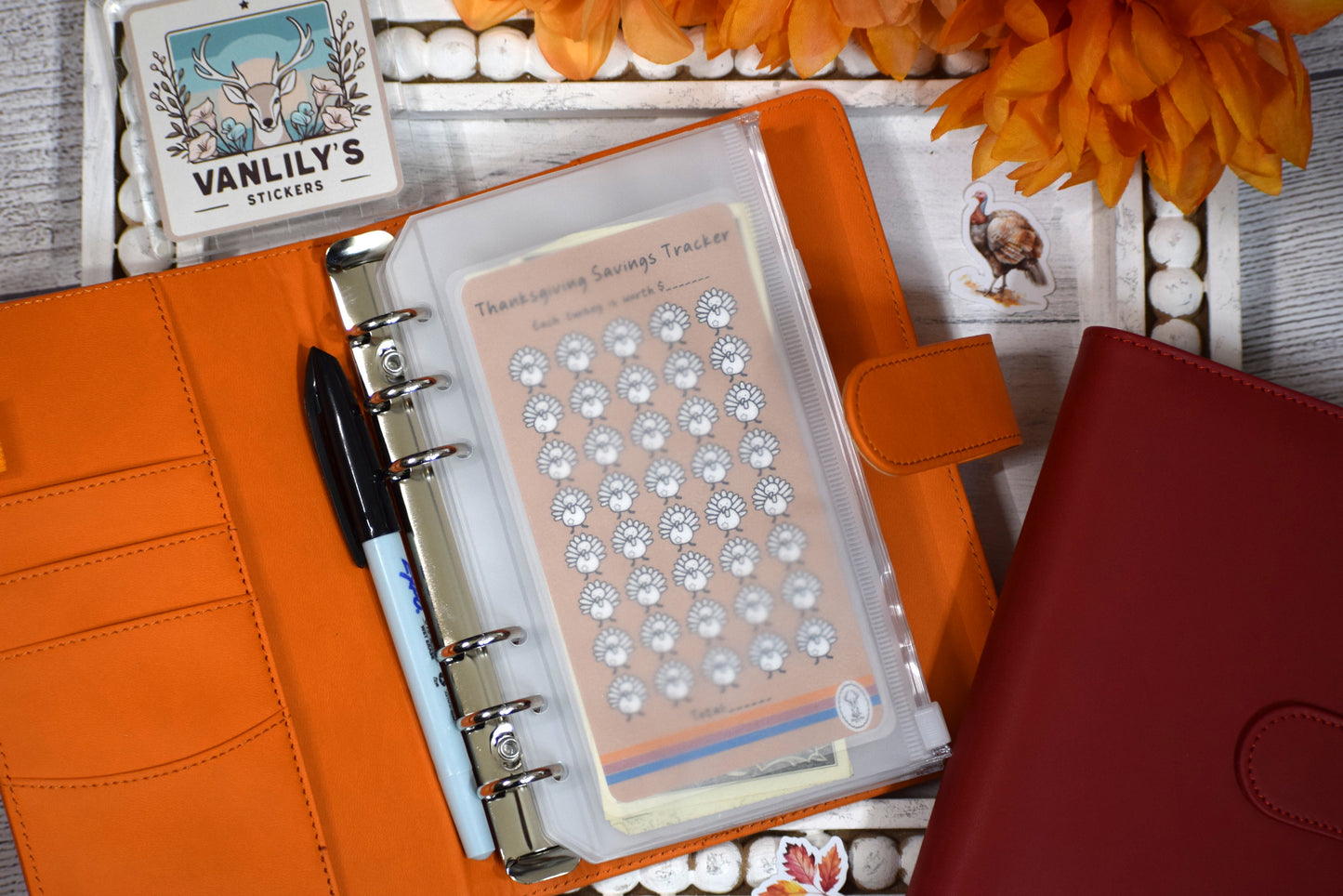 Thanksgiving Savings Challenge | A6 Laminated Budget Binder Insert | Cash Envelope Budgeting | Turkey Icon Savings Tracker