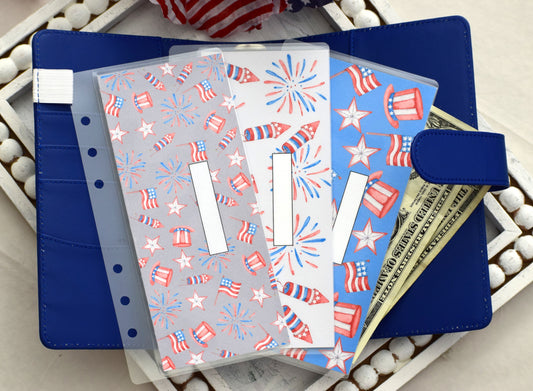A6 Laminated Cash Envelopes, Cash Binder Envelope, Red, White And Blue Theme