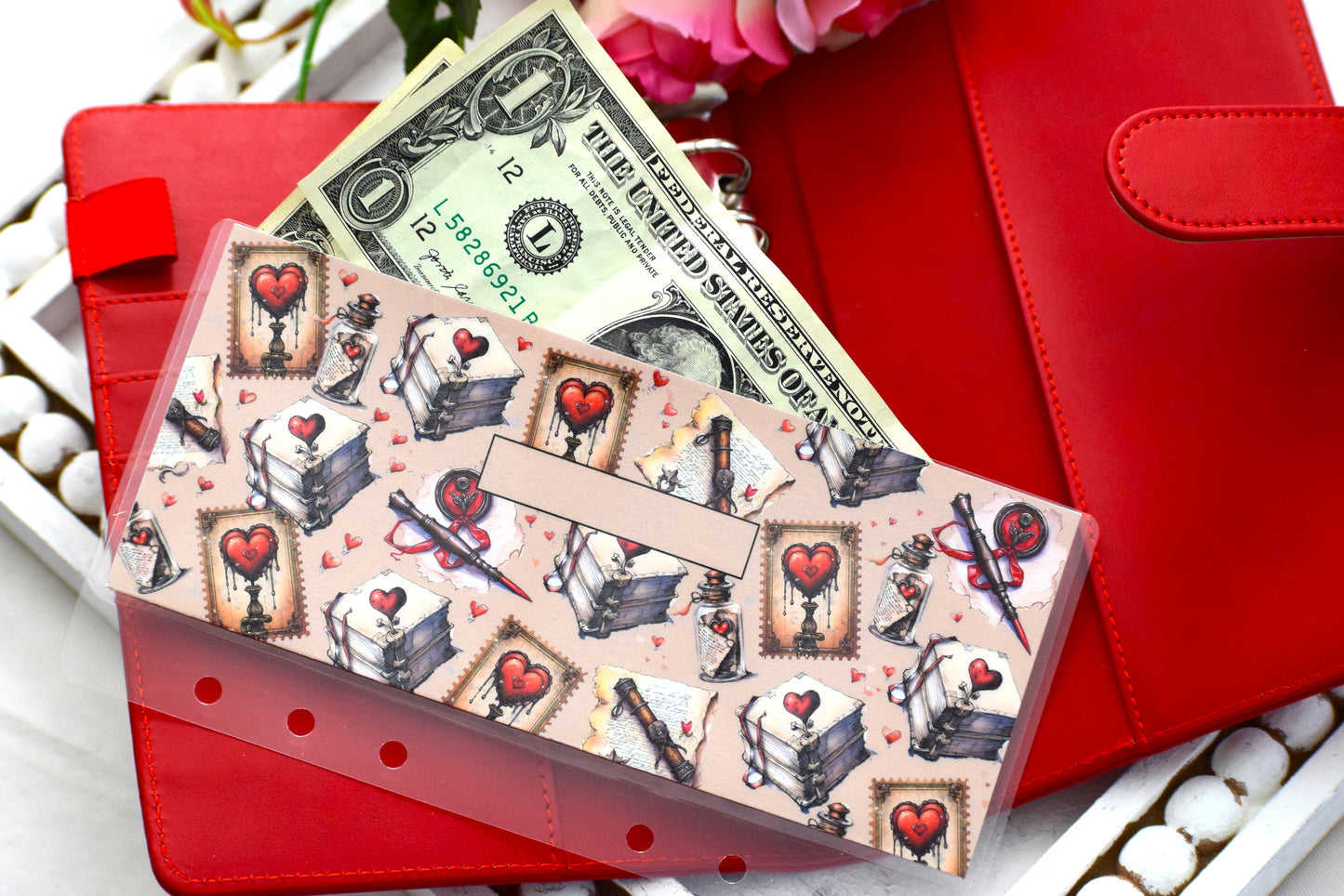 A6 Laminated Cash Envelopes, Cash Binder Envelope, Traveling Love Letter Theme