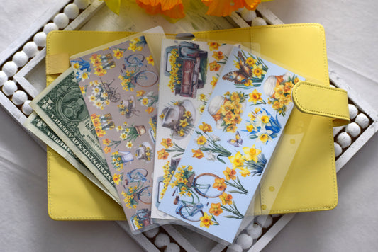 A6 Laminated Cash Envelopes, Cash Binder Envelope, Daffodil Delight Theme