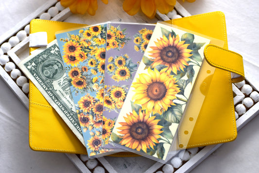 A6 Laminated Cash Envelopes, Cash Binder Envelope, Sunflowers Theme
