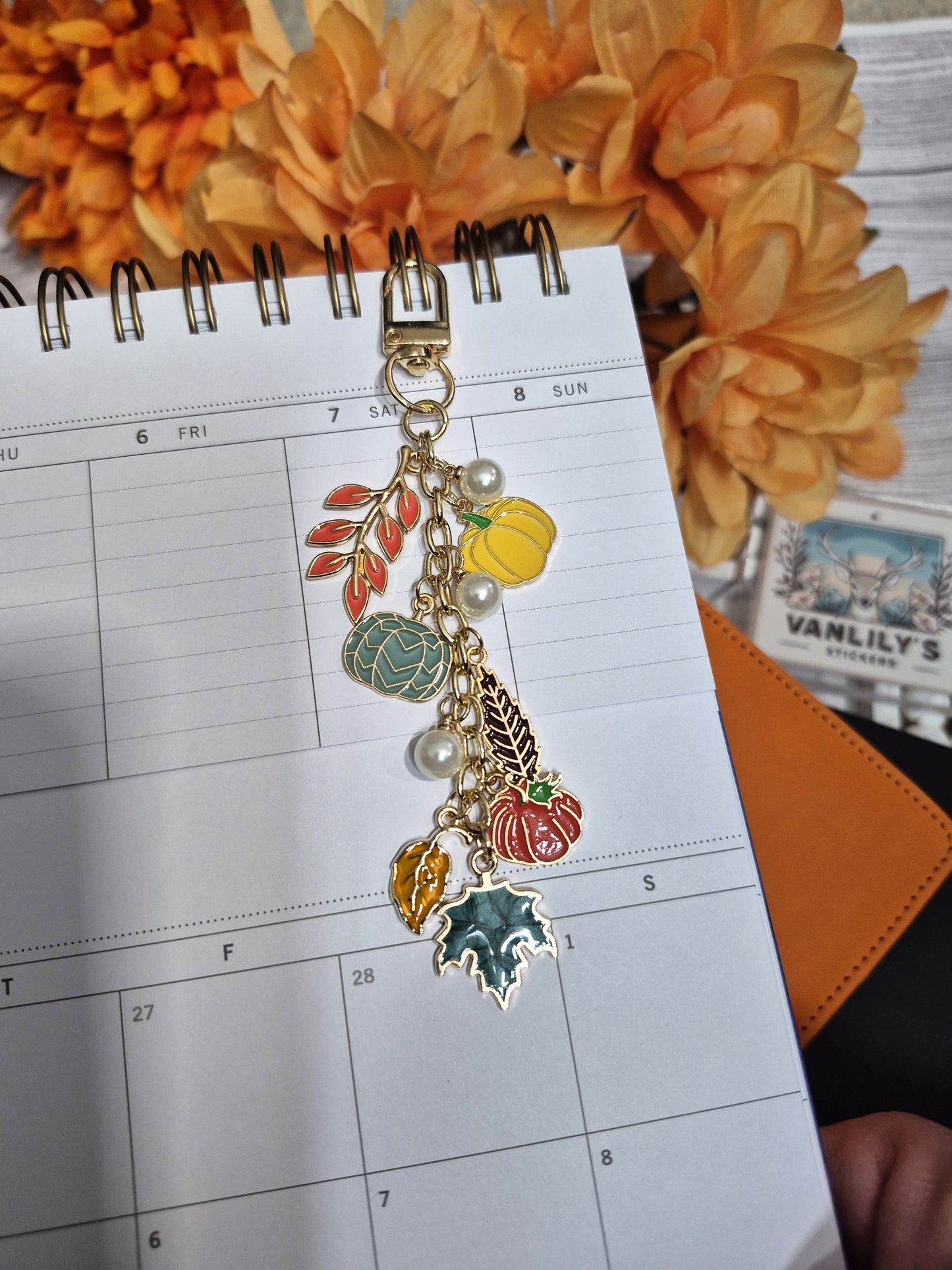 Autumn Fall Leaf Pumpkin Charm | Binder Charm | Travelers Notebook Charm | Dangle Charm | Purse, Bag Charm