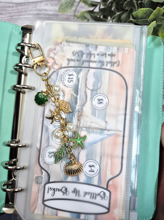 Coastal Green Seashell Planner Charm | Binder Charm | Travelers Notebook Charm | Dangle Charm | Purse, Bag Charm