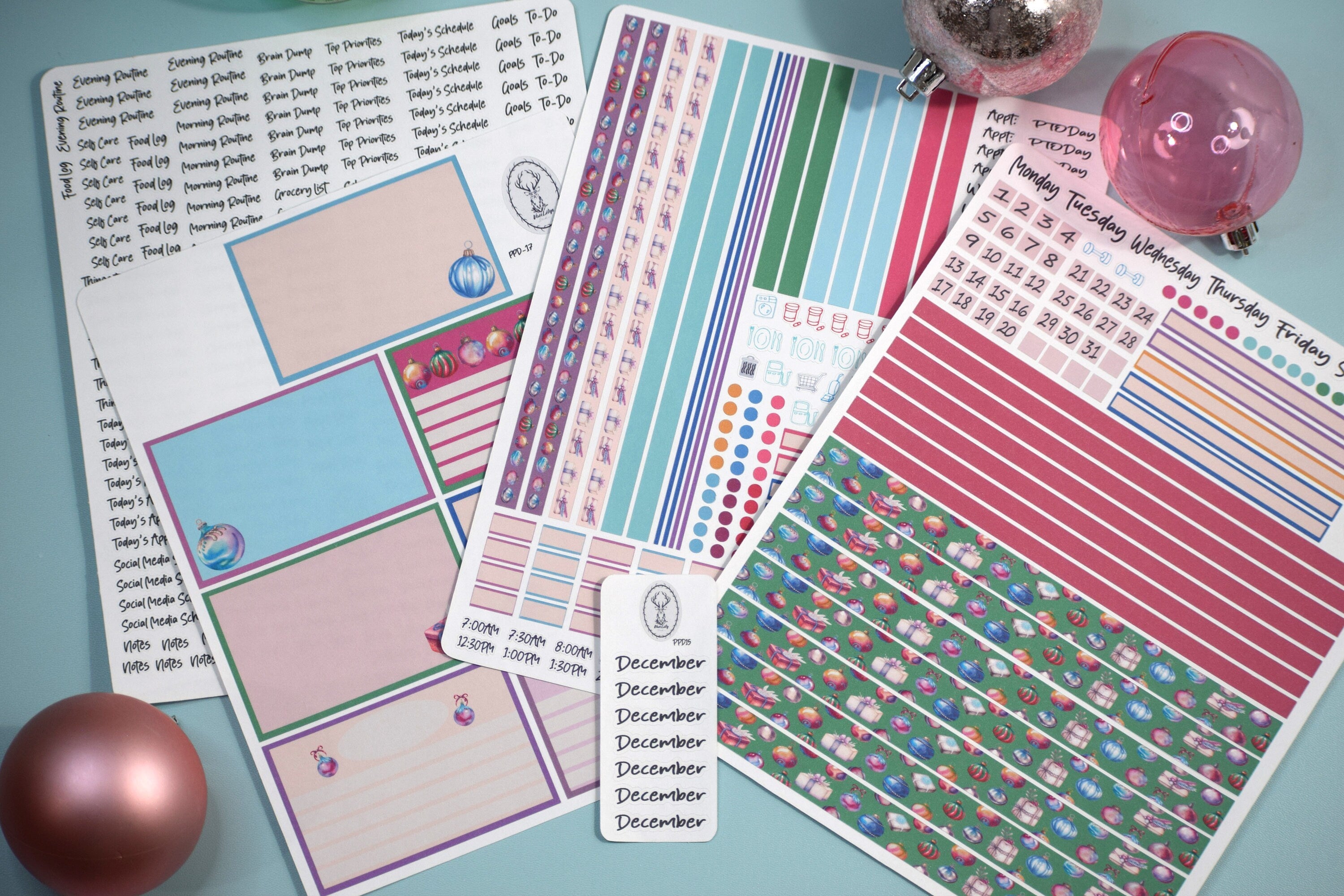 Plum Paper 7x9 Daily Weekly Planner Sticker Kit #17,Baubles Baubles Ba ...