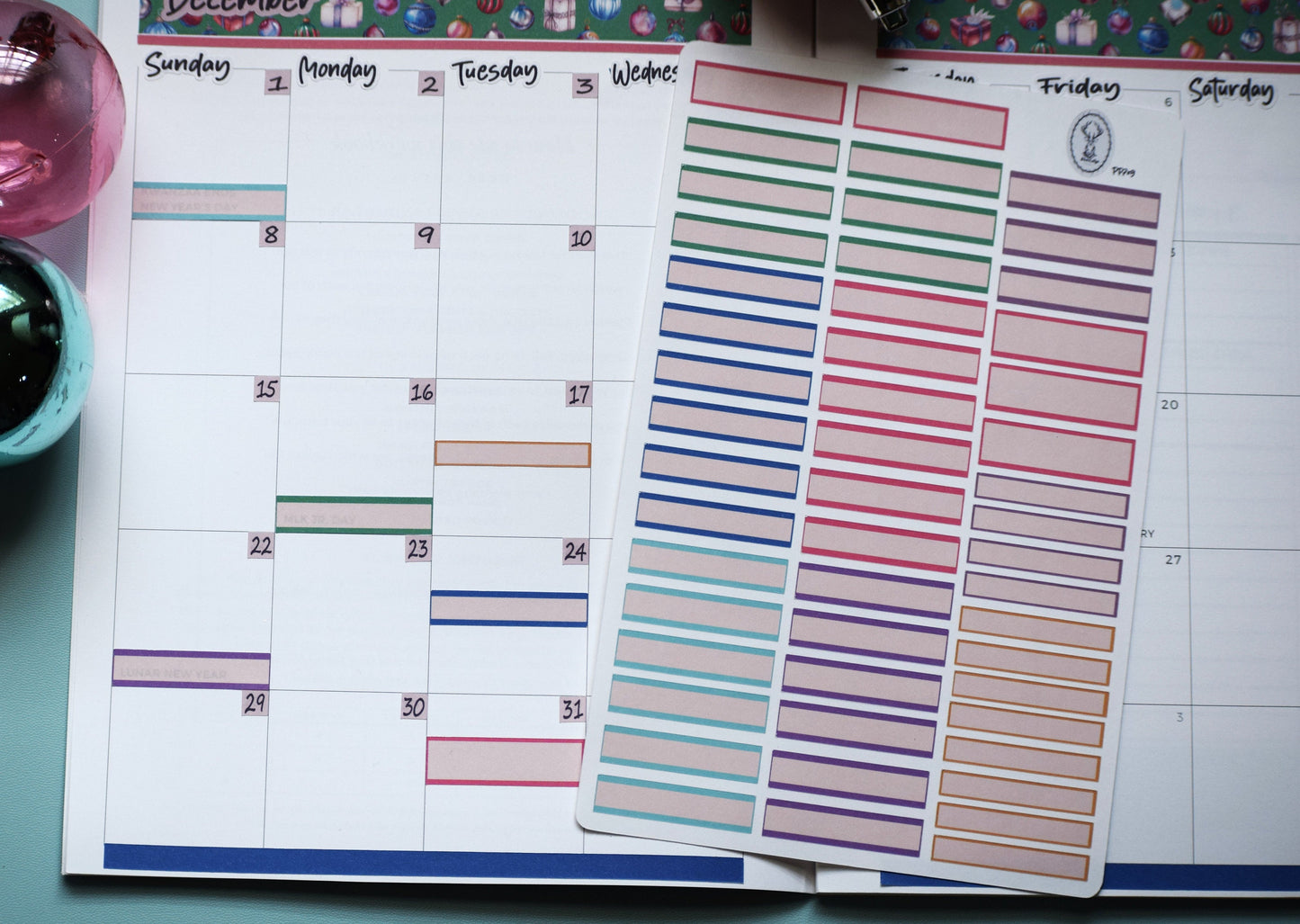 Month Labels Planner Sticker Sheet, Baubles Baubles Baubles Color Way