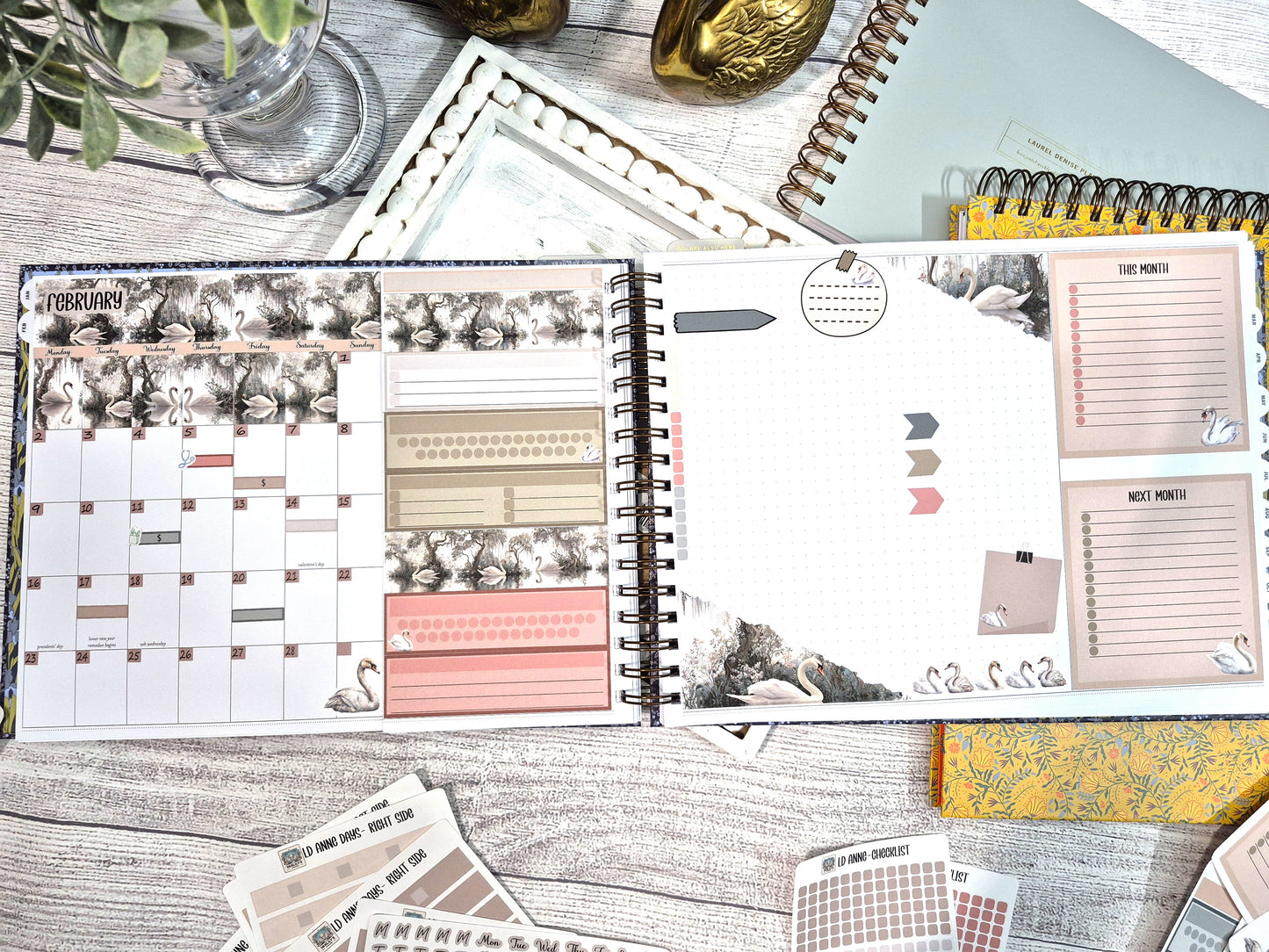 The Laurel Denise Lg Anne Planner, Enchanted Swans Planner Sticker Kit