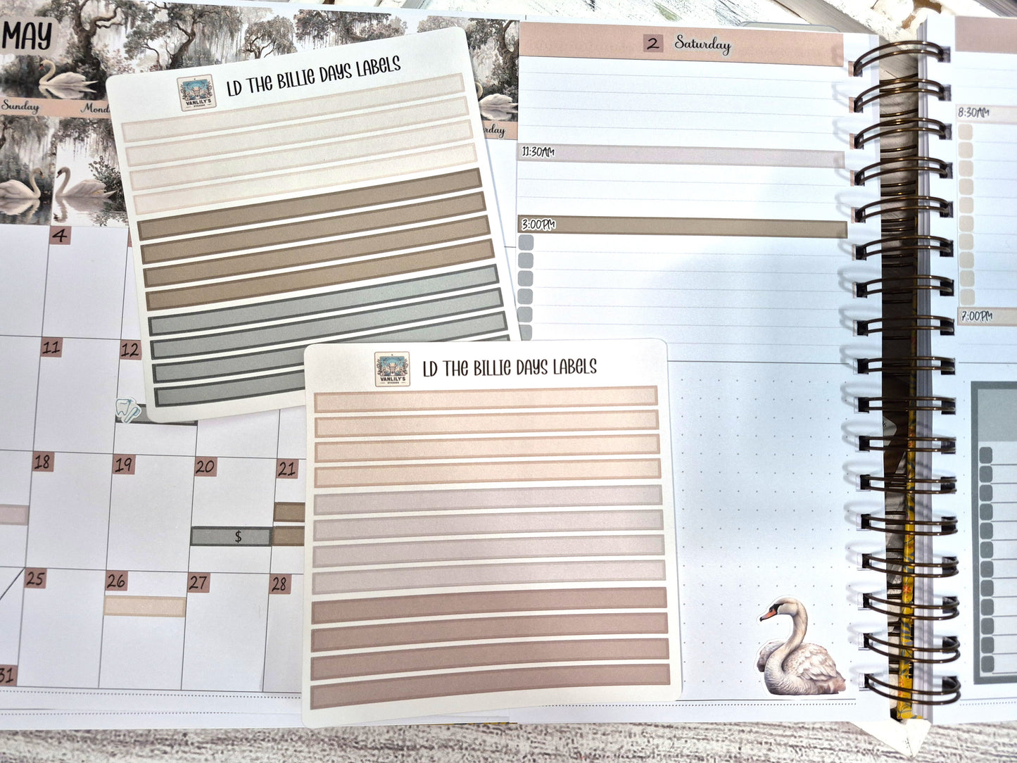 The Laurel Denise Billie Planner, Enchanted Swans Planner Sticker Kit