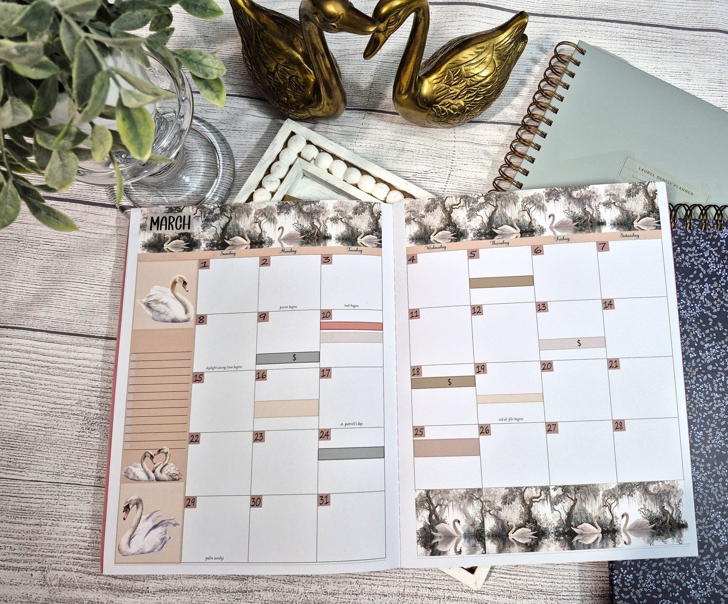 Laurel Denise Lg Carmen Planner Stickers, Enchanted Swans Planner Sticker Kit