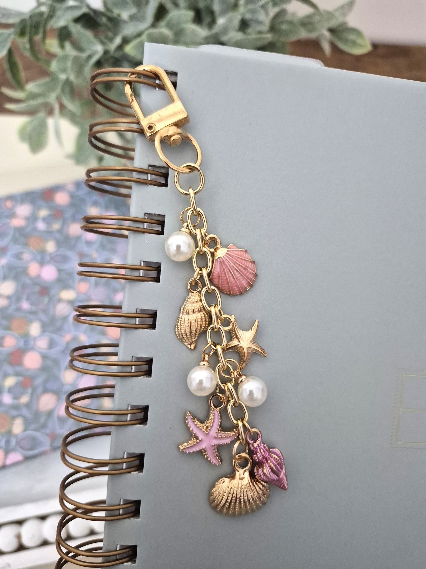 Coastal Pink Seashell Planner Charm | Binder Charm | Travelers Notebook Charm | Dangle Charm | Purse, Bag Charm