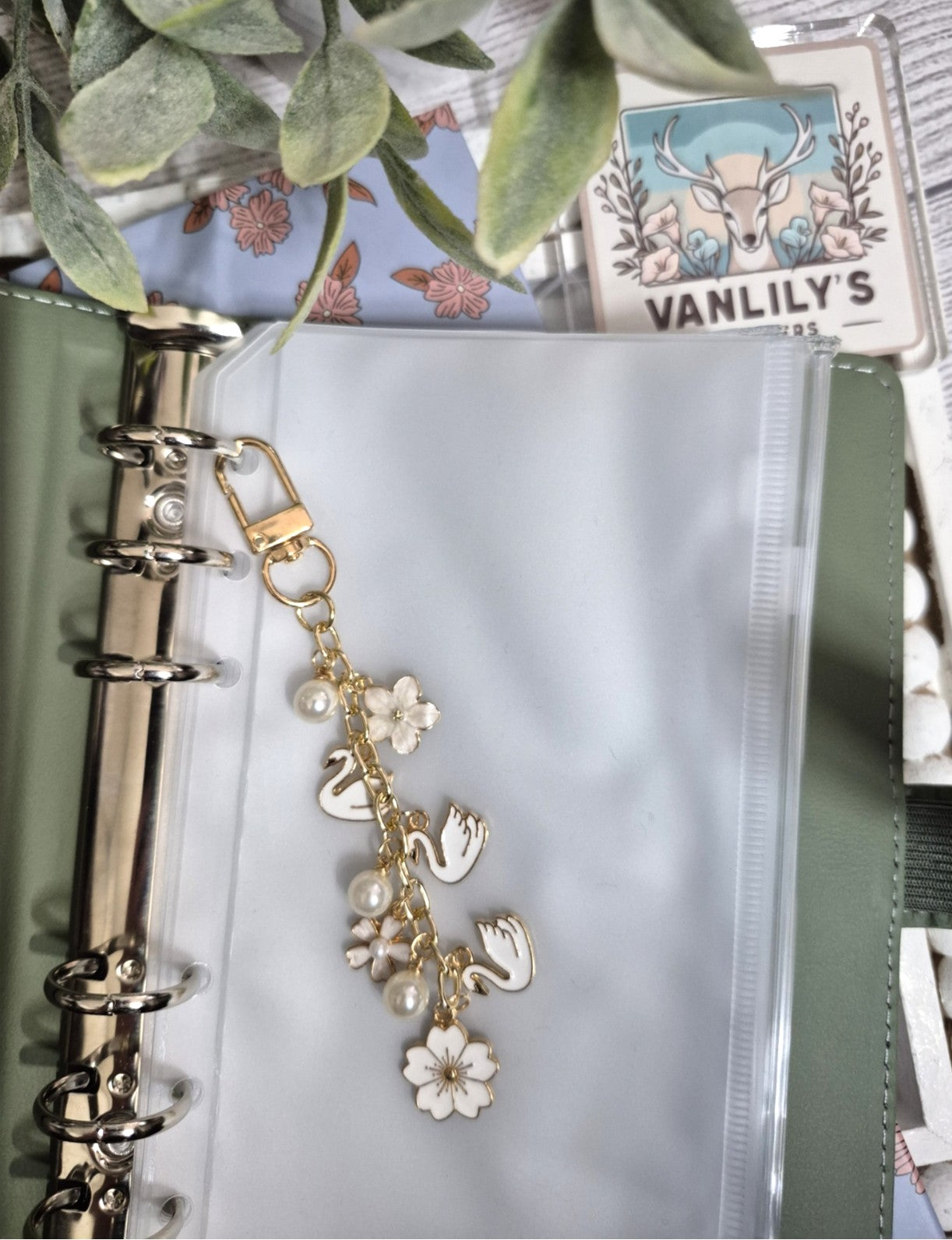 Swan & White Planner Charm | Binder Charm | Travelers Notebook Charm | Dangle Charm | Purse, Bag Charm