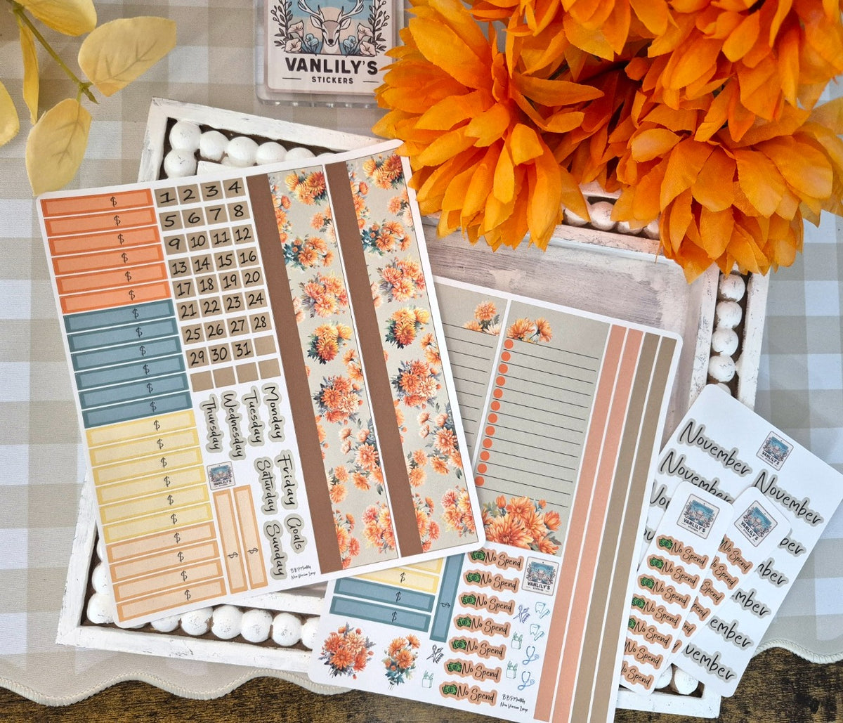 TBM BBP Workbook Sticker Kit, November Chrysanthemum , Birth Month Flower