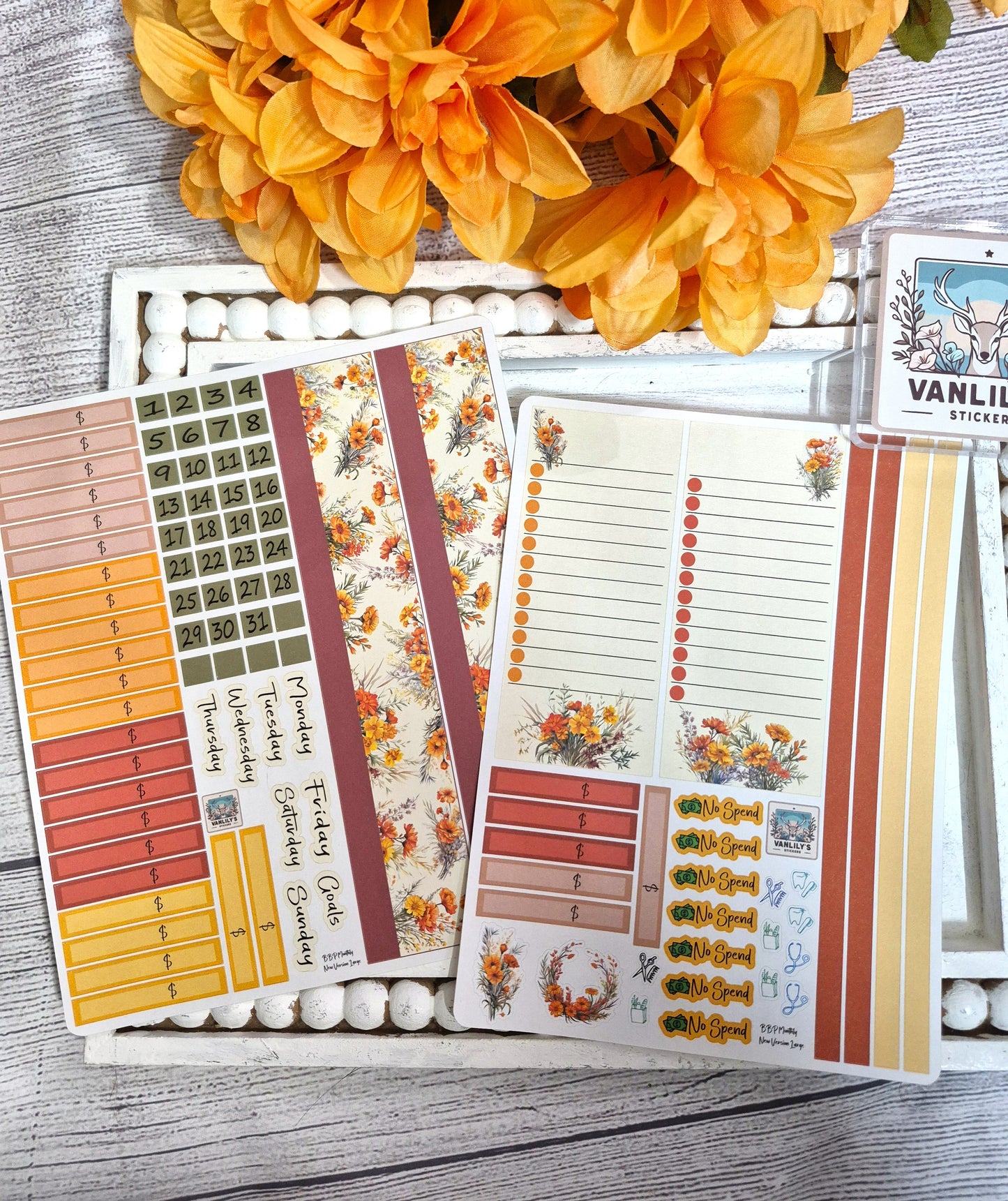TBM BBP Workbook Sticker Kit, October Marigold, Birth Month Flower