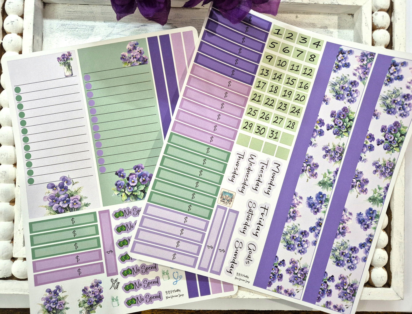 TBM BBP Workbook Sticker Kit, February Violets, Birth Month Flower