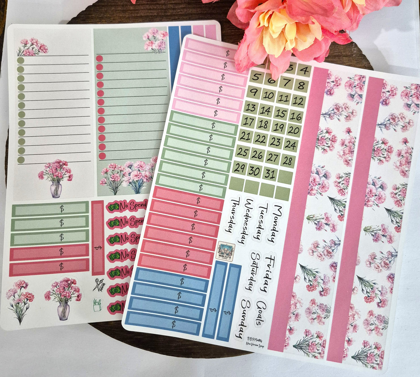 TBM BBP Workbook Sticker Kit, January Carnations, Birth Month Flower
