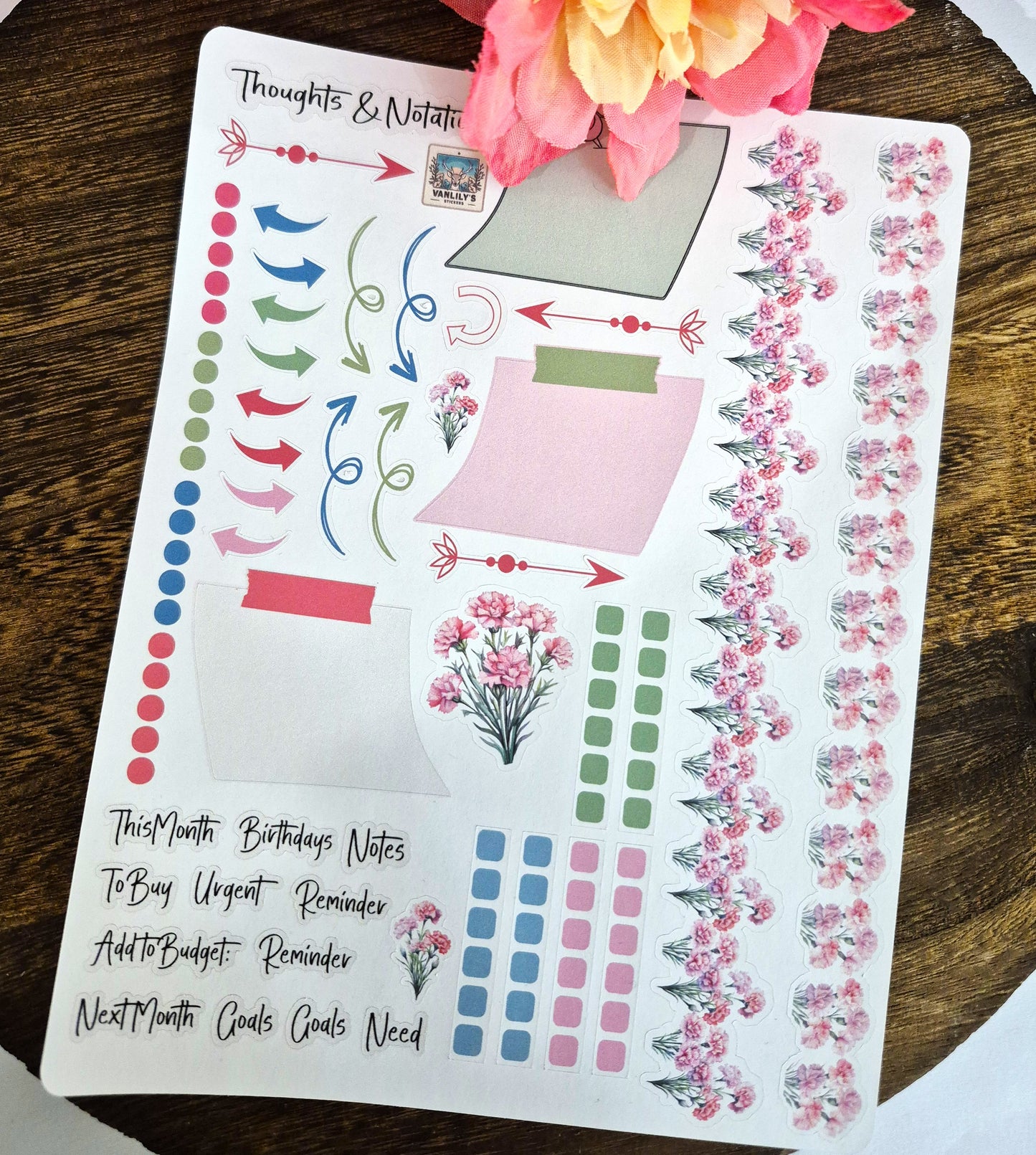 TBM BBP Workbook Sticker Kit, January Carnations, Birth Month Flower