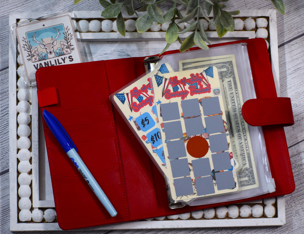 4th of July Scratch Off Savings Tracker | A6 Laminated Budget Binder Insert | Cash Envelope Binder Insert | Patriotic Savings Challenge