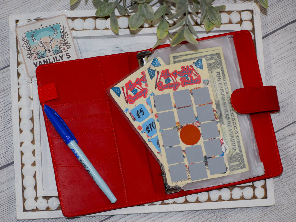 4th of July Scratch Off Savings Tracker | A6 Laminated Budget Binder Insert | Cash Envelope Binder Insert | Patriotic Savings Challenge