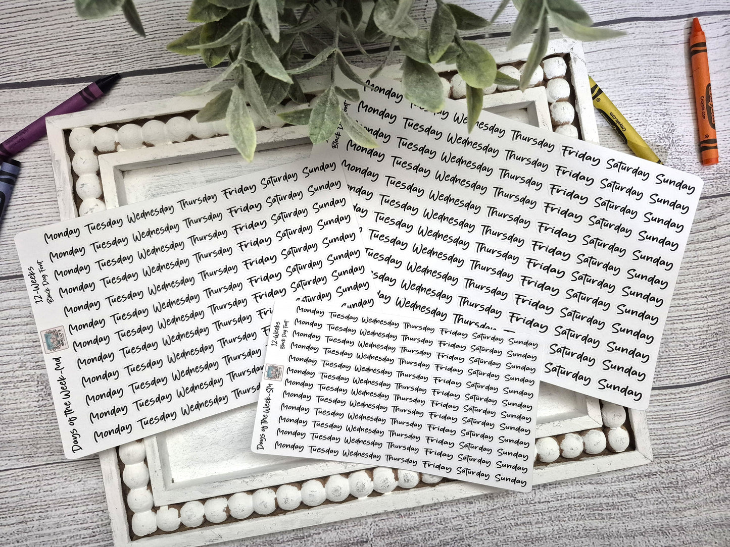 Days of the Week Script Planner Stickers, Weekday Script Planner Stickers