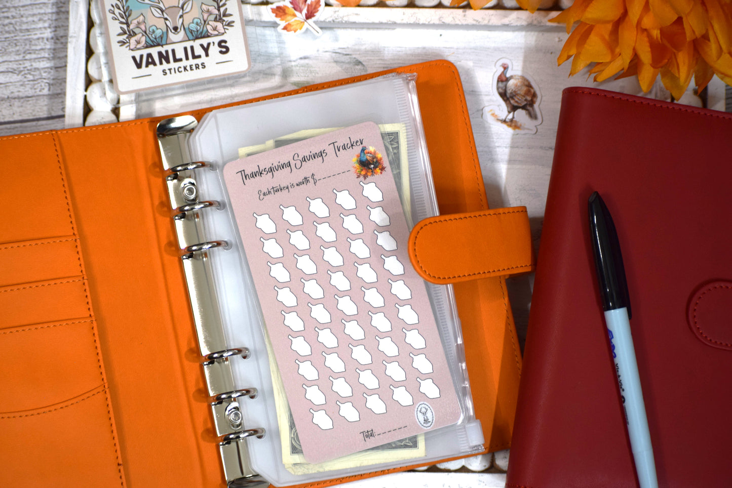 Thanksgiving Savings Challenge | A6 Laminated Budget Binder Insert | Cash Envelope Budgeting | Acorn Icon Savings Tracker