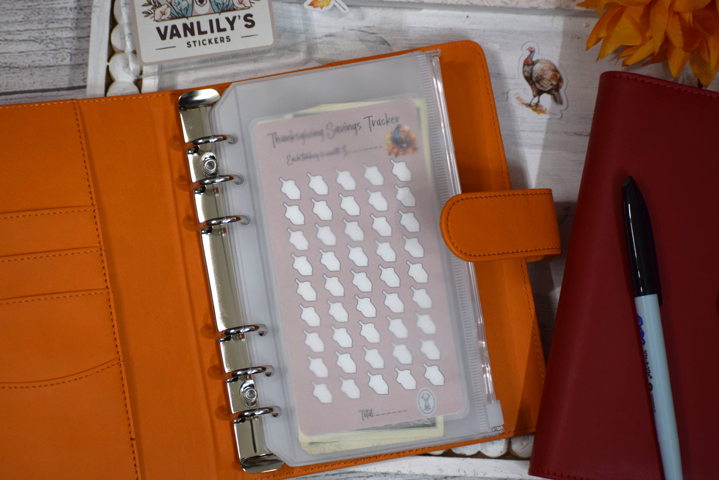 Thanksgiving Savings Challenge | A6 Laminated Budget Binder Insert | Cash Envelope Budgeting | Acorn Icon Savings Tracker