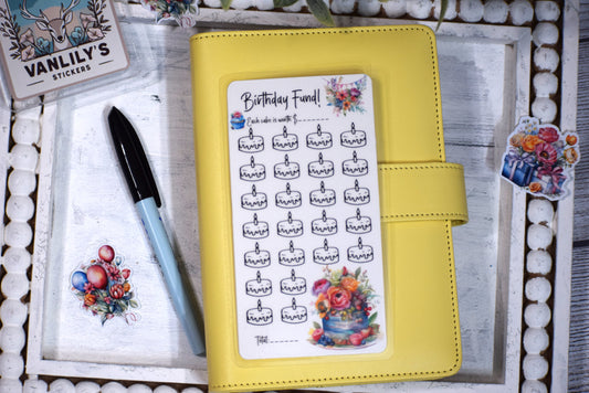 Birthday Fund Savings Challenge | A6 Laminated Budget Binder Insert | Cash Envelope Budgeting |  Cake Savings Tracker