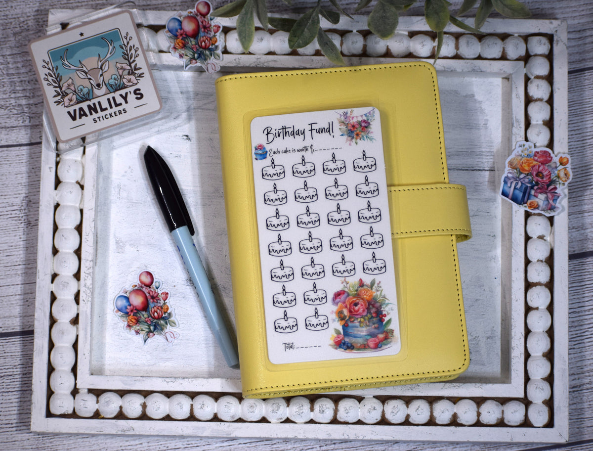 Birthday Fund Savings Challenge | A6 Laminated Budget Binder Insert | Cash Envelope Budgeting |  Cake Savings Tracker