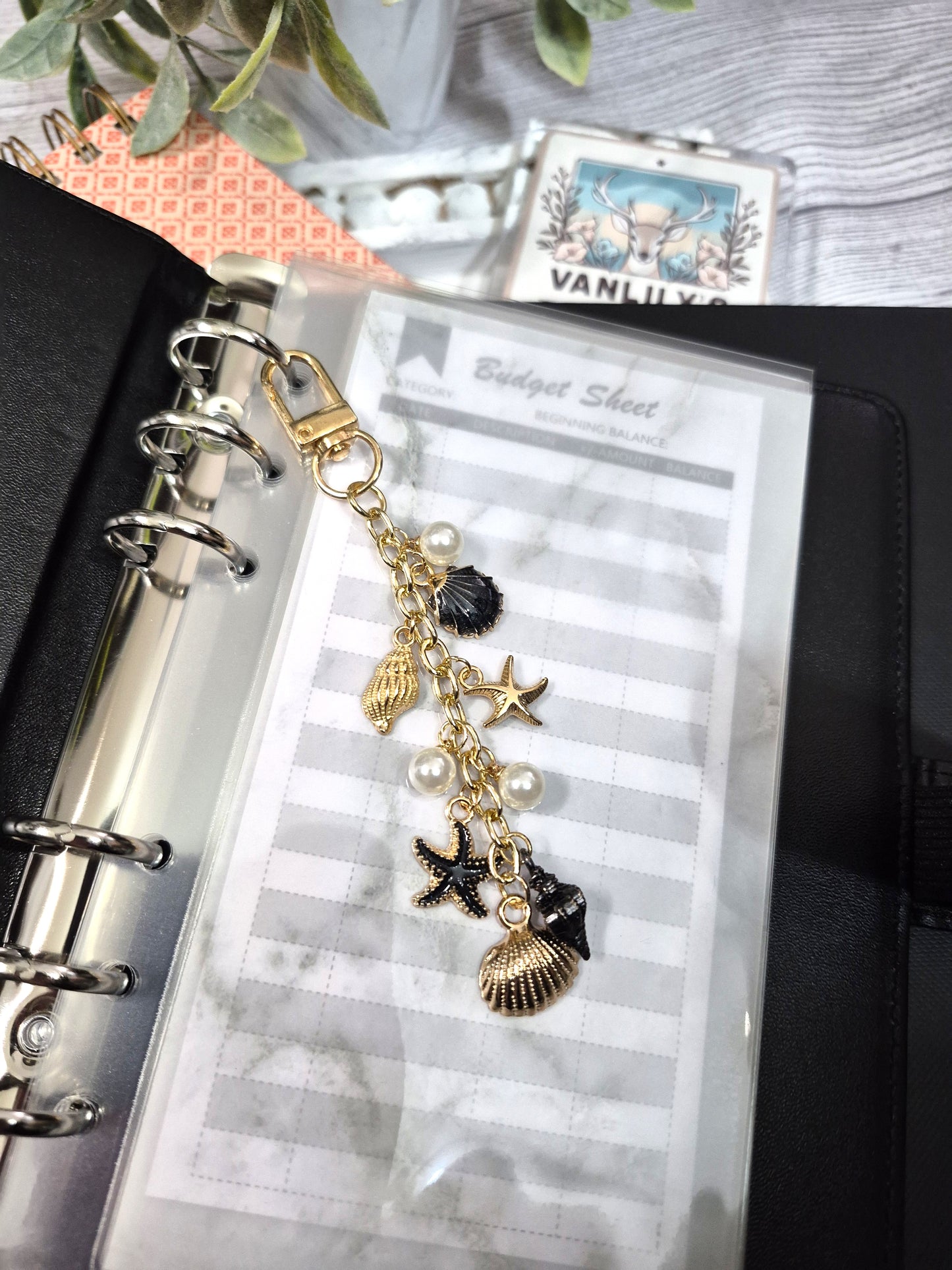 Coastal Black Seashell Planner Charm | Binder Charm | Travelers Notebook Charm | Dangle Charm | Purse, Bag Charm