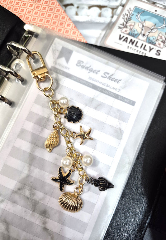 Coastal Black Seashell Planner Charm | Binder Charm | Travelers Notebook Charm | Dangle Charm | Purse, Bag Charm