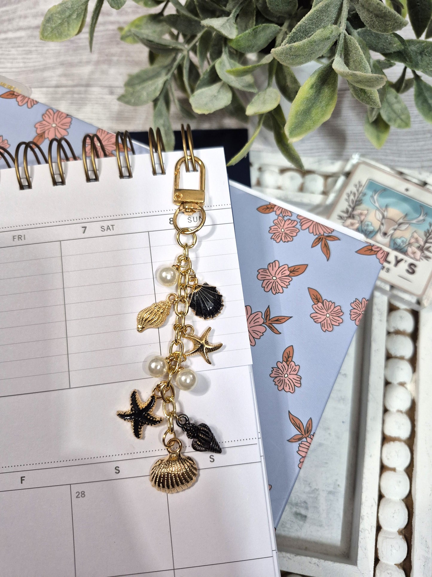 Coastal Black Seashell Planner Charm | Binder Charm | Travelers Notebook Charm | Dangle Charm | Purse, Bag Charm