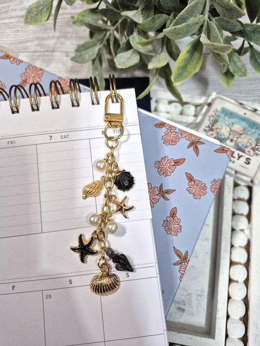 Coastal Black Seashell Planner Charm | Binder Charm | Travelers Notebook Charm | Dangle Charm | Purse, Bag Charm