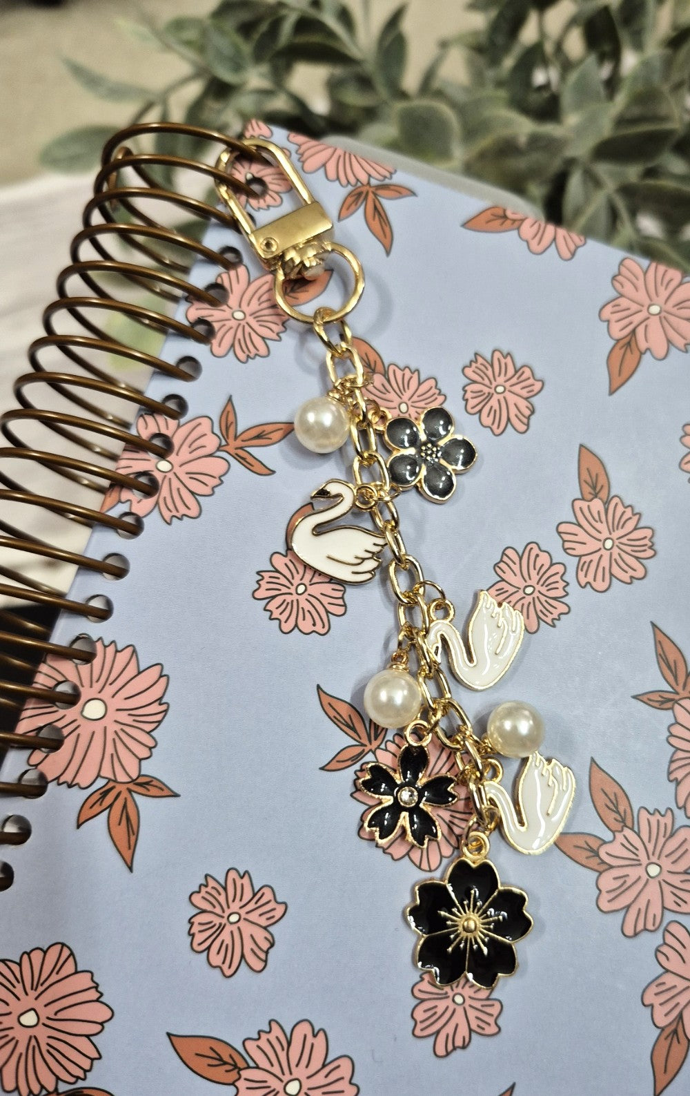Swan & Black Floral Planner Charm | Binder Charm | Travelers Notebook Charm | Dangle Charm | Purse, Bag Charm