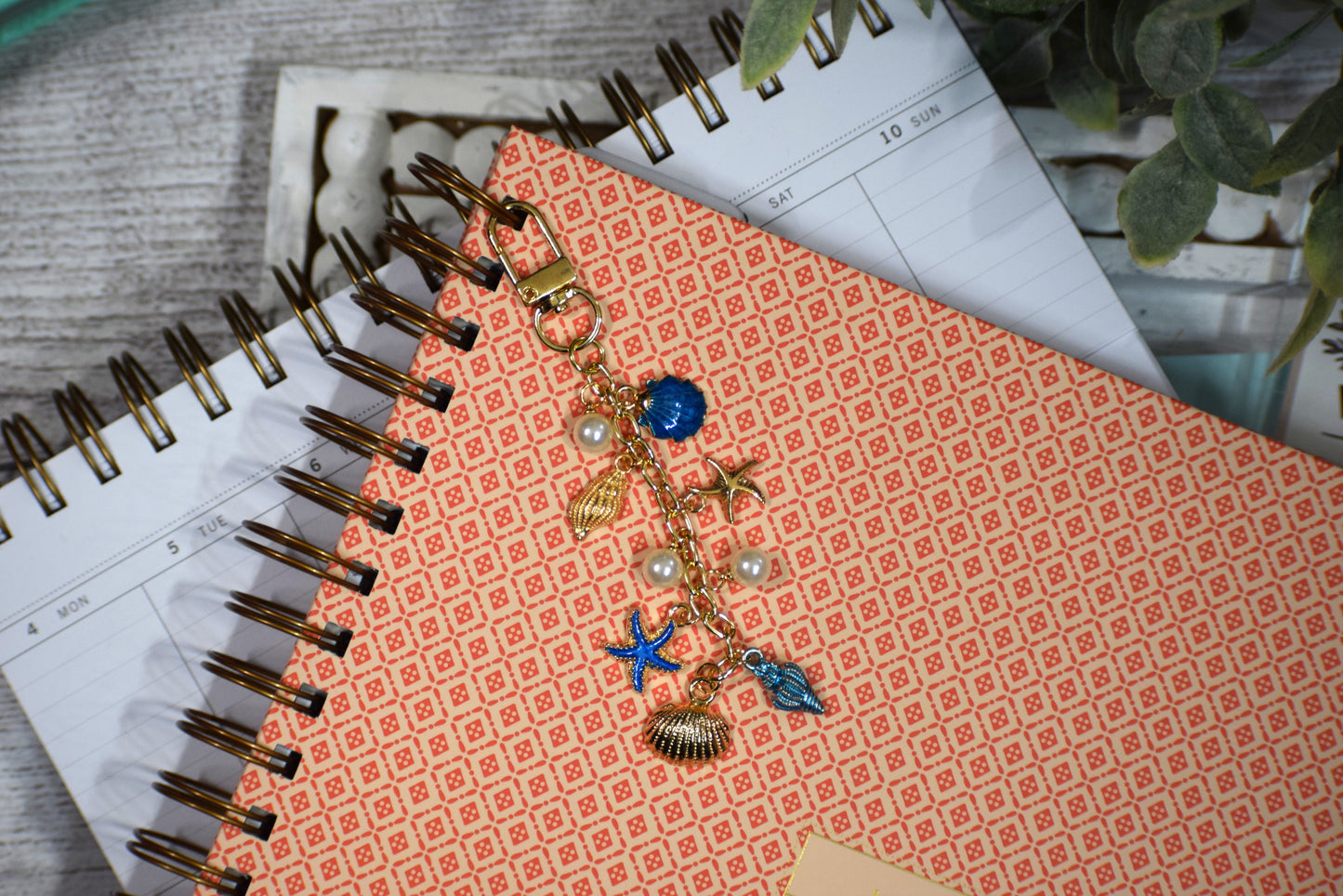 Coastal Blue Seashell Planner Charm | Binder Charm | Travelers Notebook Charm | Dangle Charm | Purse, Bag Charm