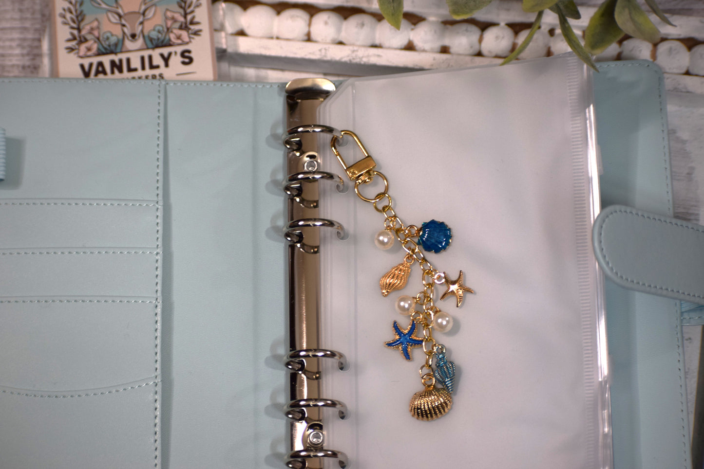Coastal Blue Seashell Planner Charm | Binder Charm | Travelers Notebook Charm | Dangle Charm | Purse, Bag Charm