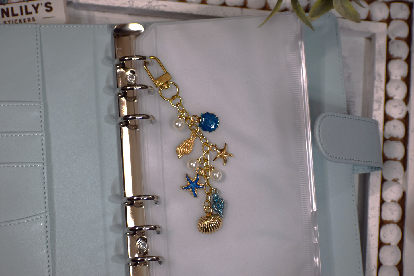 Coastal Blue Seashell Planner Charm | Binder Charm | Travelers Notebook Charm | Dangle Charm | Purse, Bag Charm