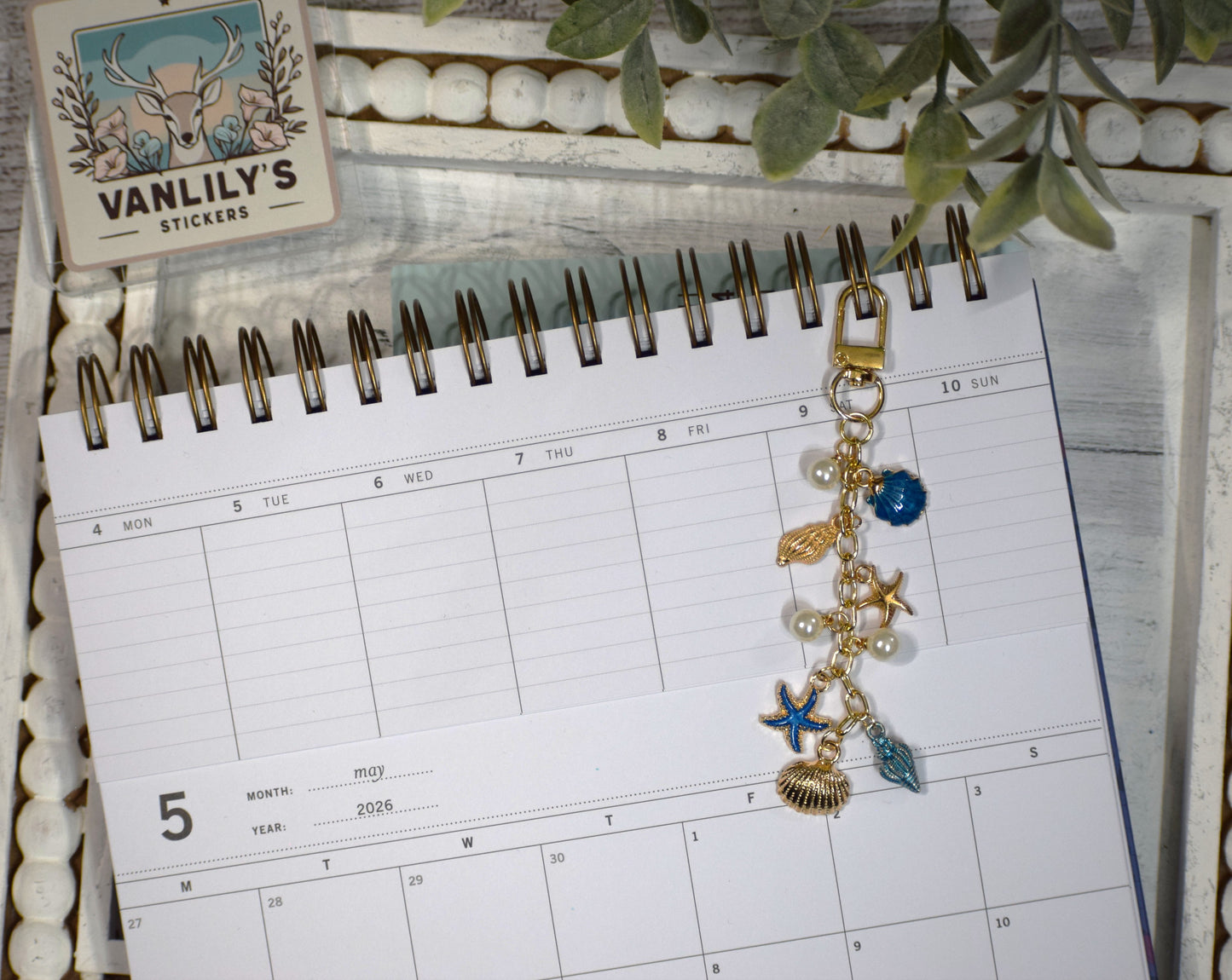 Coastal Blue Seashell Planner Charm | Binder Charm | Travelers Notebook Charm | Dangle Charm | Purse, Bag Charm