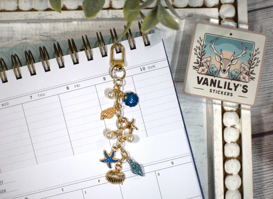 Coastal Blue Seashell Planner Charm | Binder Charm | Travelers Notebook Charm | Dangle Charm | Purse, Bag Charm