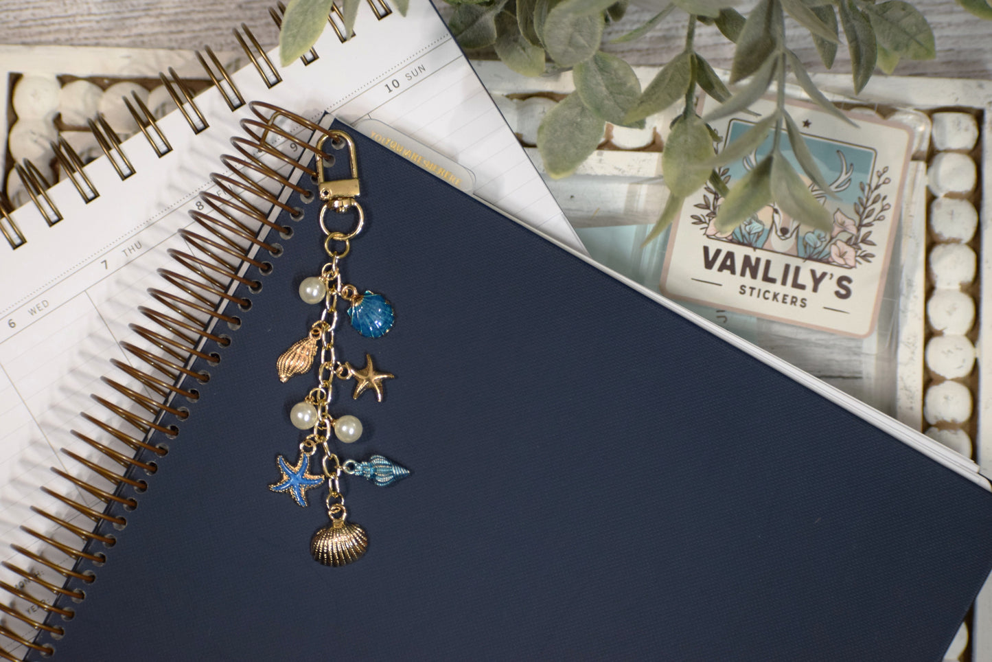 Coastal Blue Seashell Planner Charm | Binder Charm | Travelers Notebook Charm | Dangle Charm | Purse, Bag Charm