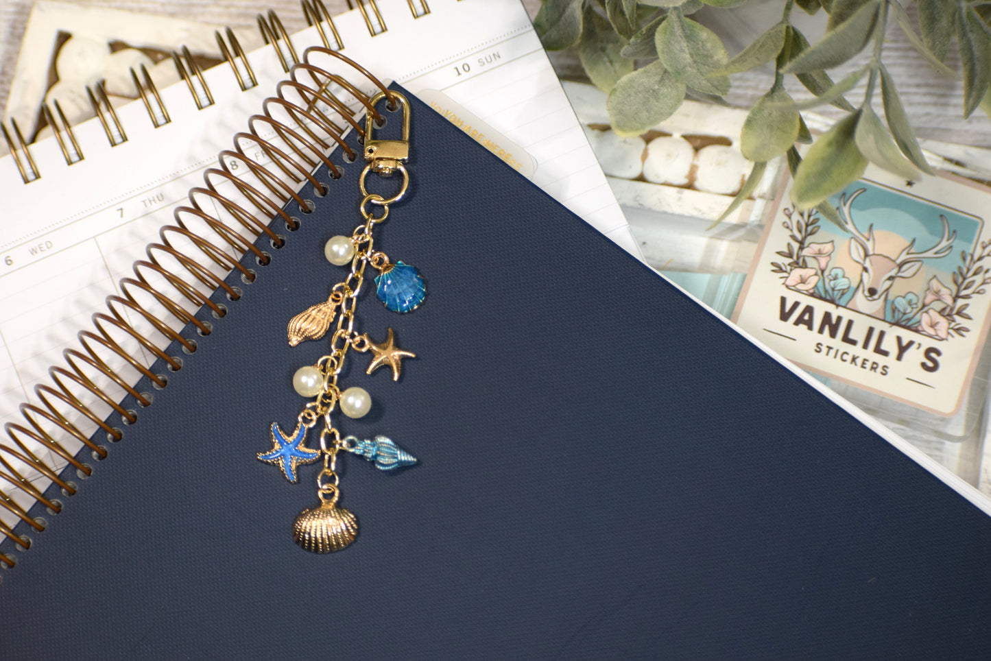Coastal Blue Seashell Planner Charm | Binder Charm | Travelers Notebook Charm | Dangle Charm | Purse, Bag Charm