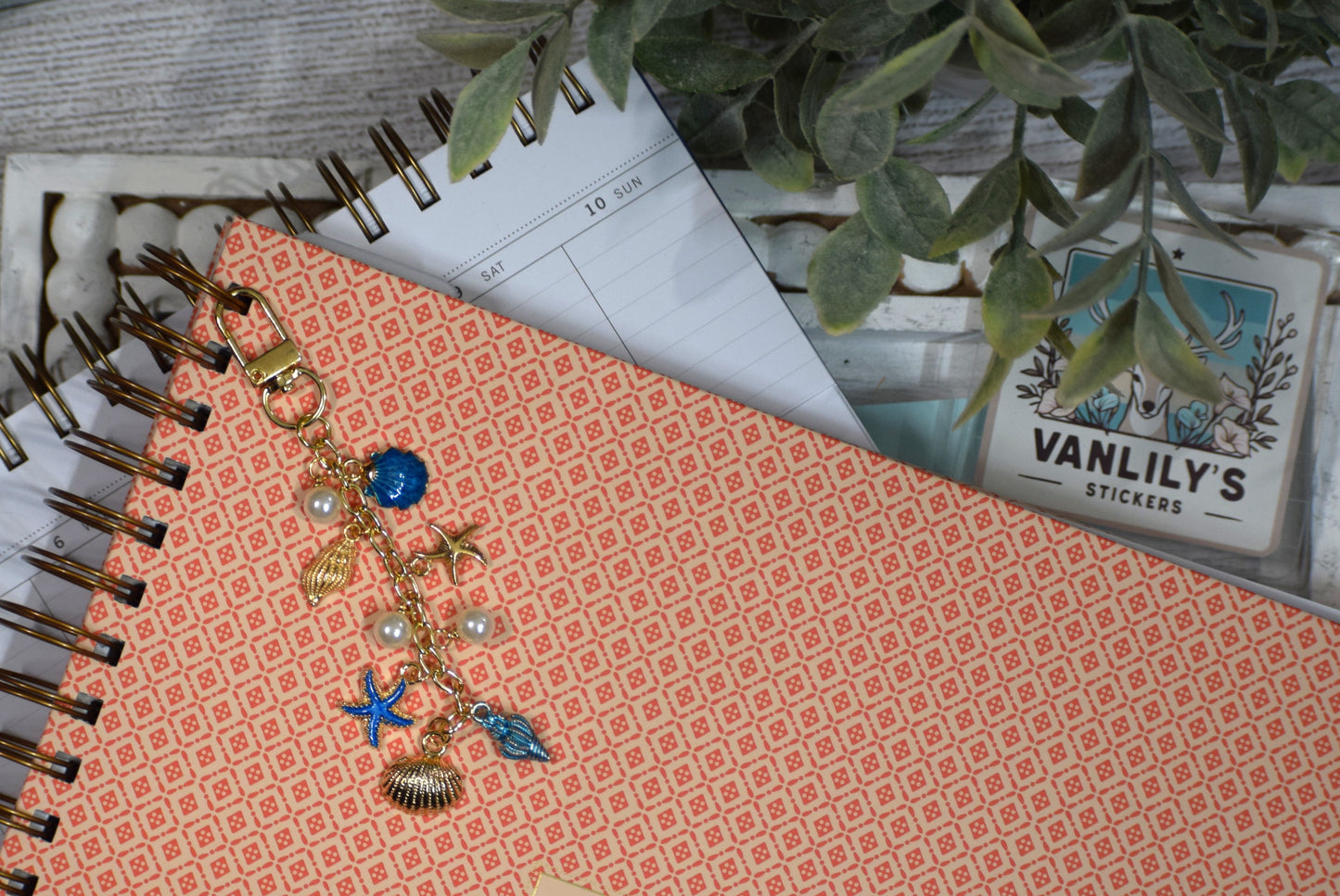 Coastal Blue Seashell Planner Charm | Binder Charm | Travelers Notebook Charm | Dangle Charm | Purse, Bag Charm