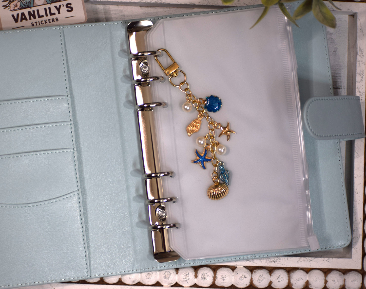 Coastal Blue Seashell Planner Charm | Binder Charm | Travelers Notebook Charm | Dangle Charm | Purse, Bag Charm