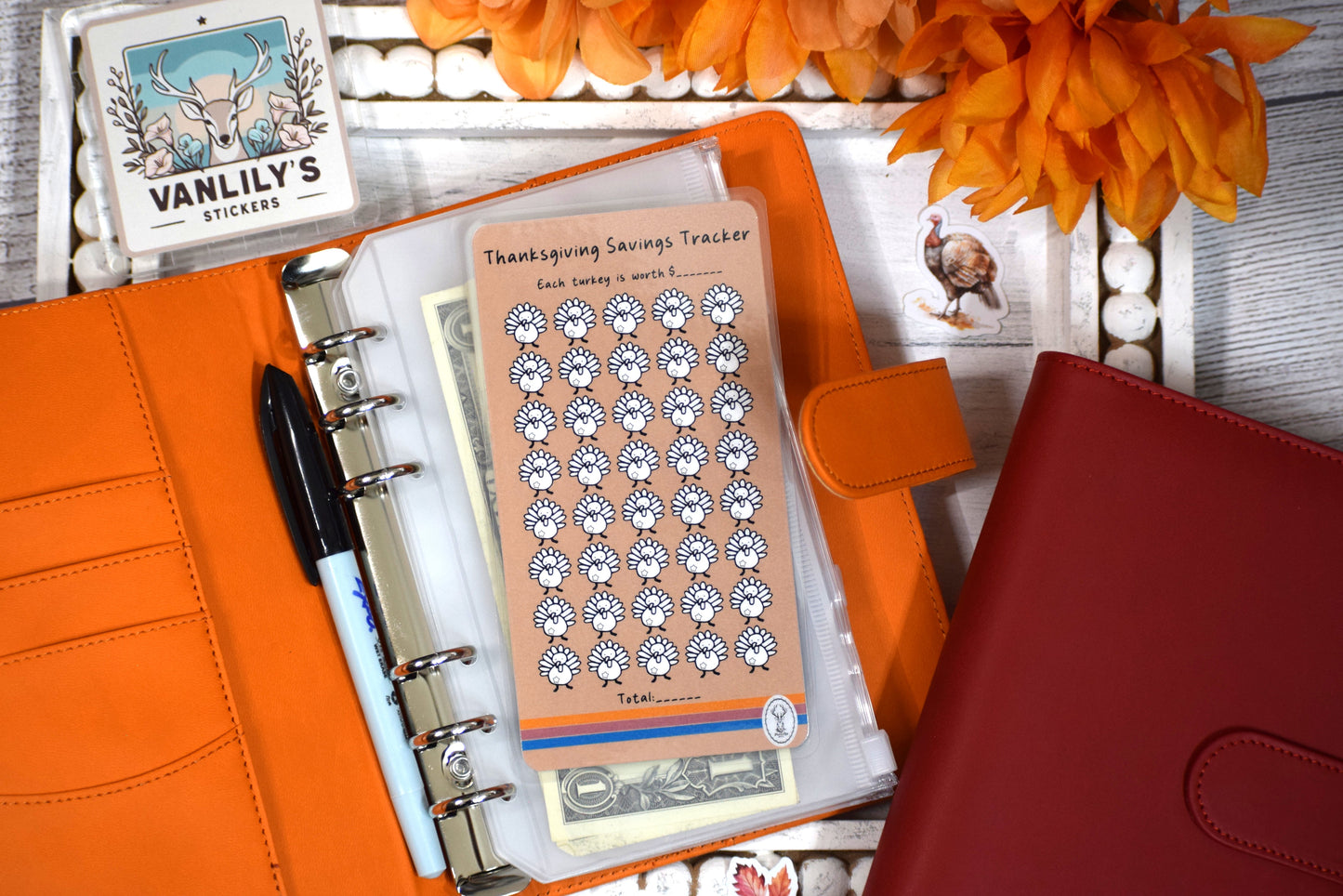 Thanksgiving Savings Challenge | A6 Laminated Budget Binder Insert | Cash Envelope Budgeting | Turkey Icon Savings Tracker