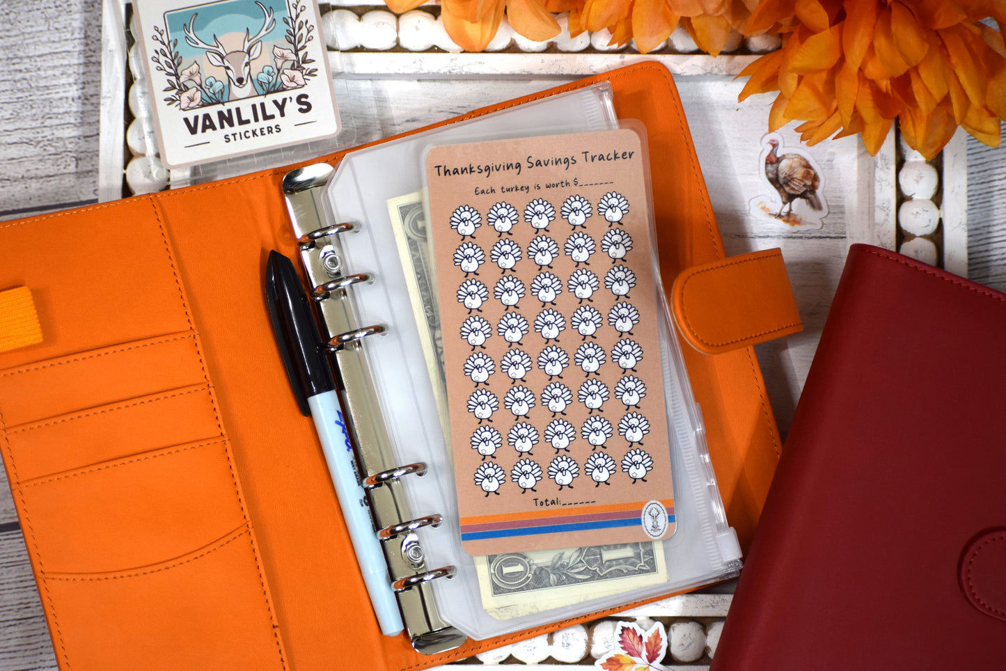 Thanksgiving Savings Challenge | A6 Laminated Budget Binder Insert | Cash Envelope Budgeting | Turkey Icon Savings Tracker