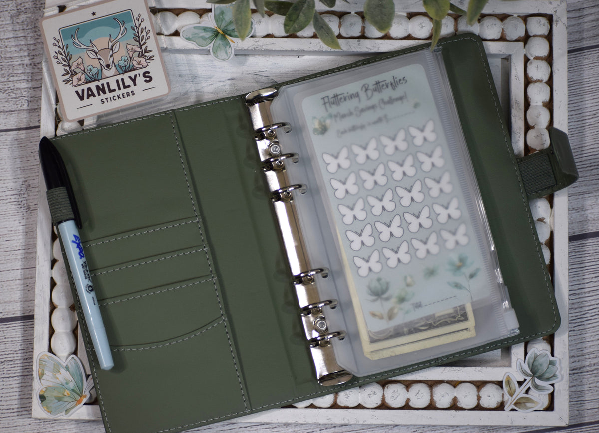 Fluttering Butterflies Savings Challenge | A6 Laminated Budget Binder Insert | Cash Envelope Budgeting | Butterfly Savings Tracker