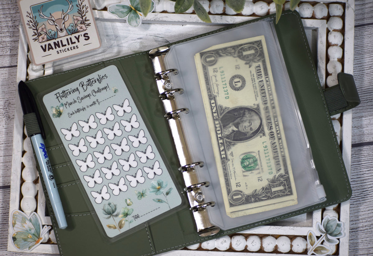 Fluttering Butterflies Savings Challenge | A6 Laminated Budget Binder Insert | Cash Envelope Budgeting | Butterfly Savings Tracker