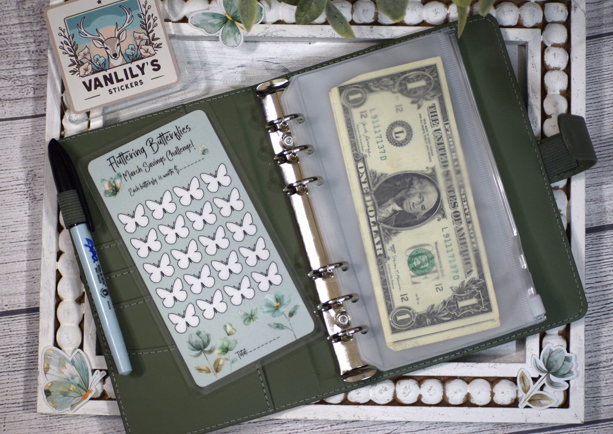 Fluttering Butterflies Savings Challenge | A6 Laminated Budget Binder Insert | Cash Envelope Budgeting | Butterfly Savings Tracker