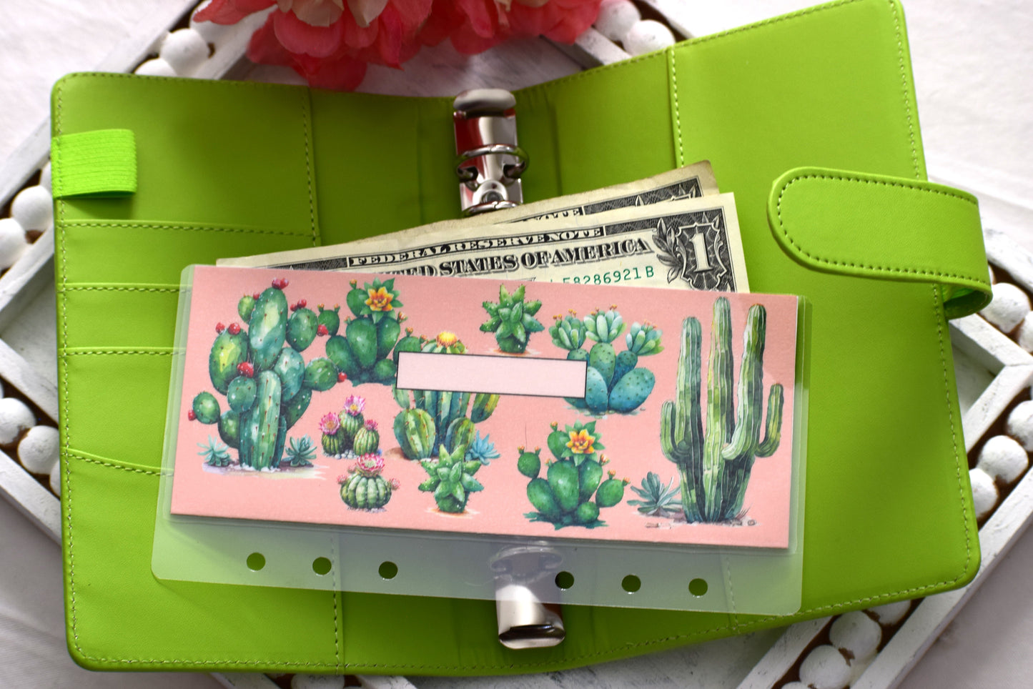 A6 Laminated Cash Envelopes, Cash Binder Envelope, Cactus Galore Theme