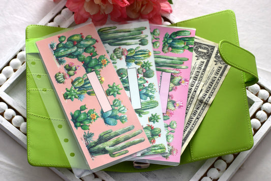 A6 Laminated Cash Envelopes, Cash Binder Envelope, Cactus Galore Theme
