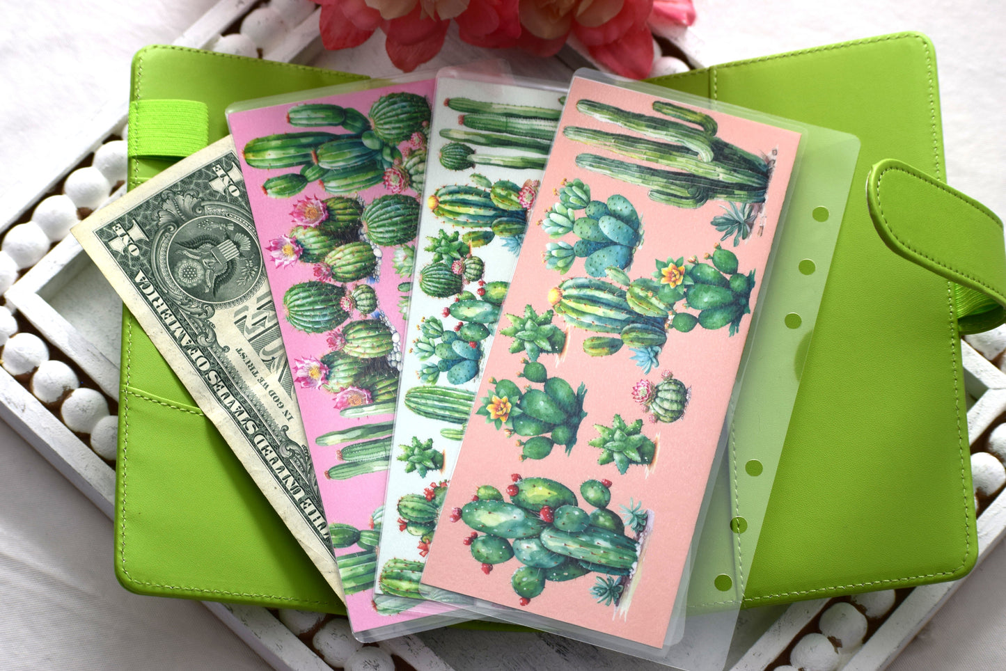 A6 Laminated Cash Envelopes, Cash Binder Envelope, Cactus Galore Theme